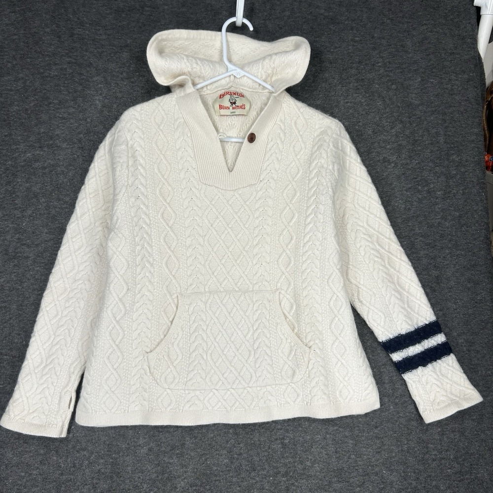 Birdwell Beach Britches Cable Knit Hooded‎ Fisherman Sweater Womens L Cream